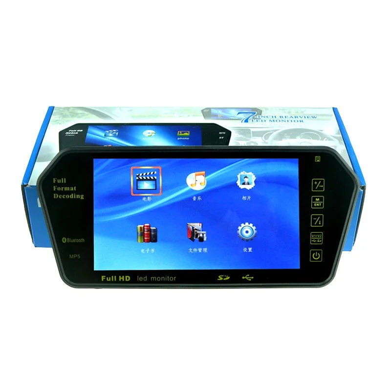 Full HD 7" inch TFT LCD Car Monitor Car RearView Mirror with Built-in Bluetooth Mp5 FM Photo Display USB TF Slot