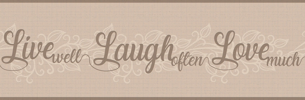 Dundee Deco Peel and Stick Self Adhesive Wallpaper Border - Retro Sepia, Beige Live, Love, Laugh, 15 ft x 7 in