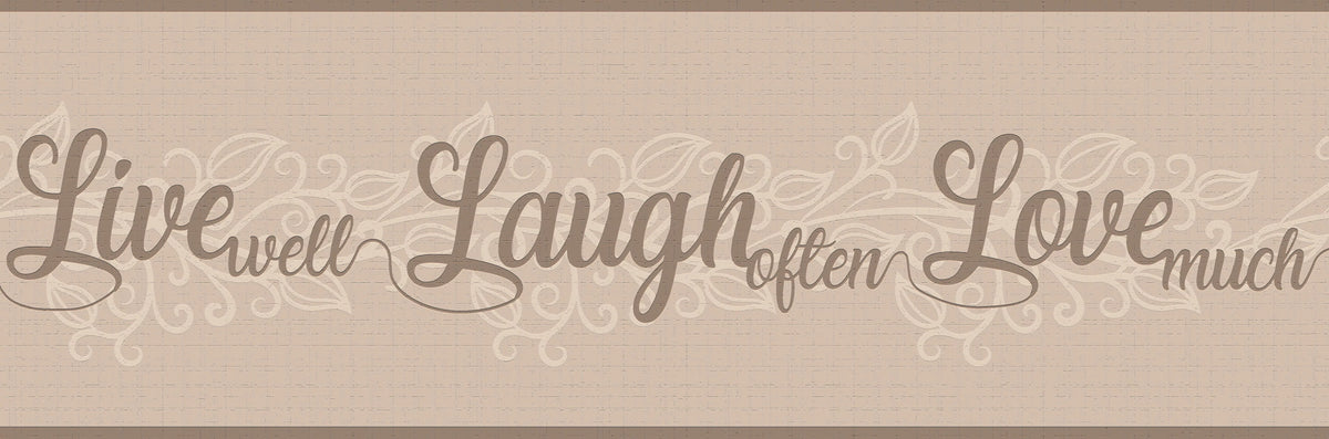 Dundee Deco Peel and Stick Self Adhesive Wallpaper Border - Retro Sepia, Beige Live, Love, Laugh, 15 ft x 7 in