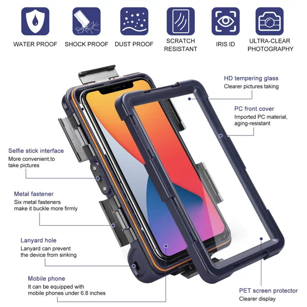 UrbanX Professional [15m/50ft] Swimming Diving Surfing Snorkeling Photo Video Waterproof Protective Case Underwater Housing for Tecno Phantom X And all Phones Up to 6.9 Inch LCD with Lanyard