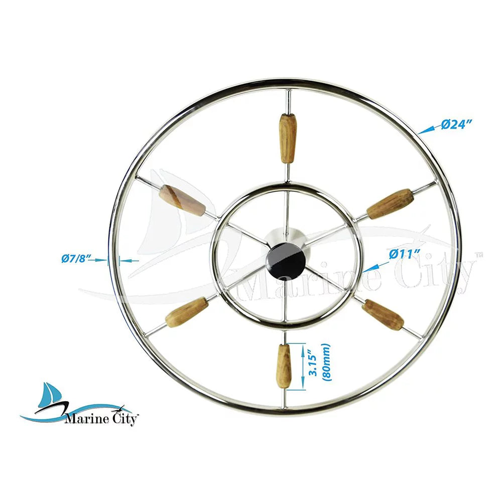 Marine City 304 Stainless Steel Sail-Boat 24 inch Steering Wheel