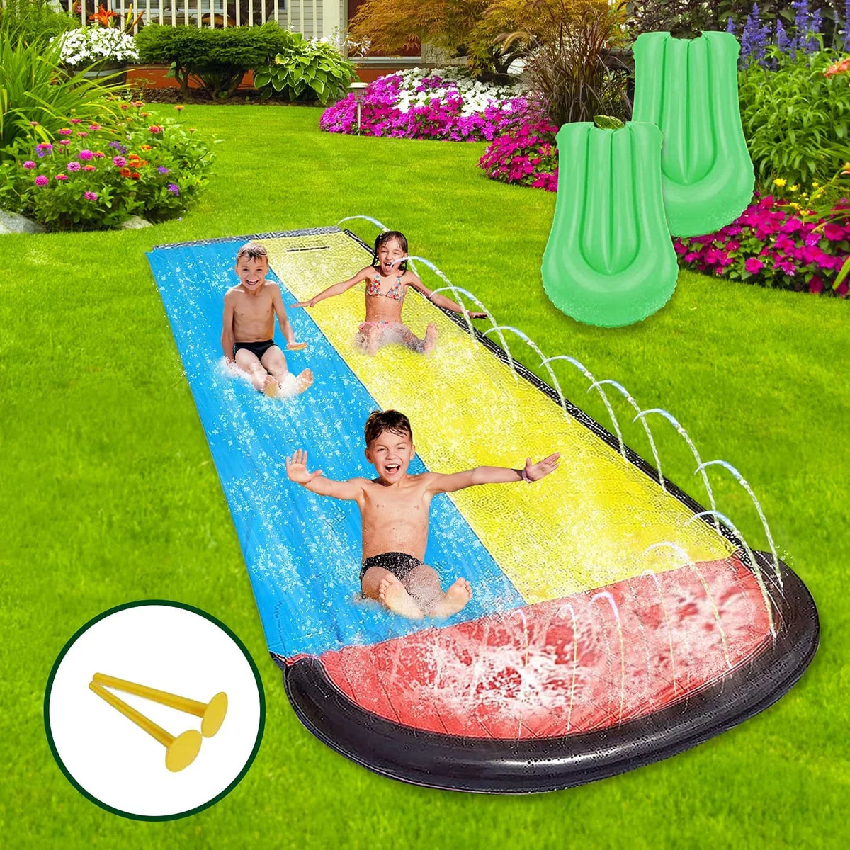 Vivazy 15.5ft Summer Backyard Quality Polymer Smooth Slick , Water Slides Inflated Crash Pad