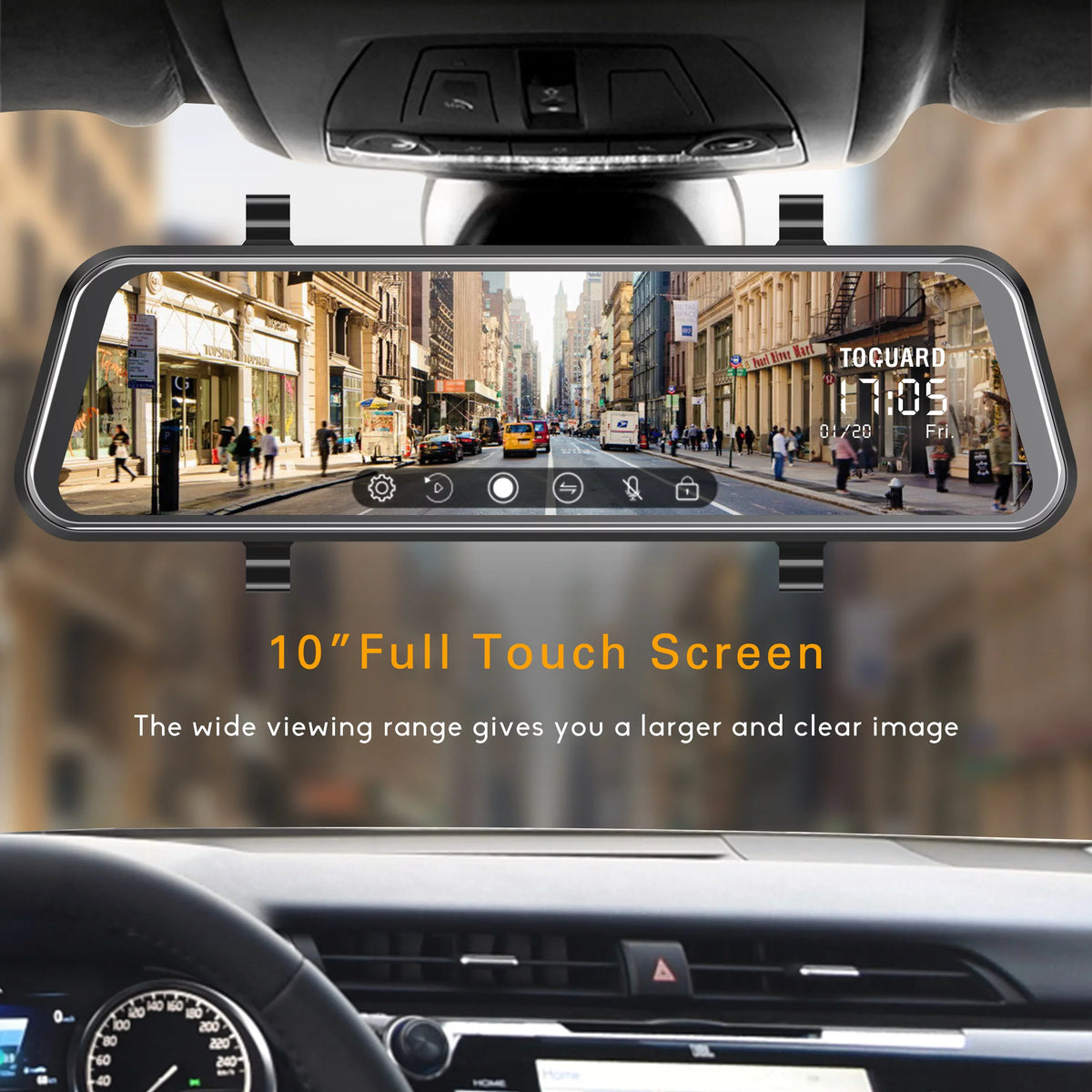TOGUARD 1080P Mirror Dash Cam for Car, 10" Full Touch Screen Dash Cam Front and Rear, Night Vision, Parking Assist, Loop Recording, G-Sensor