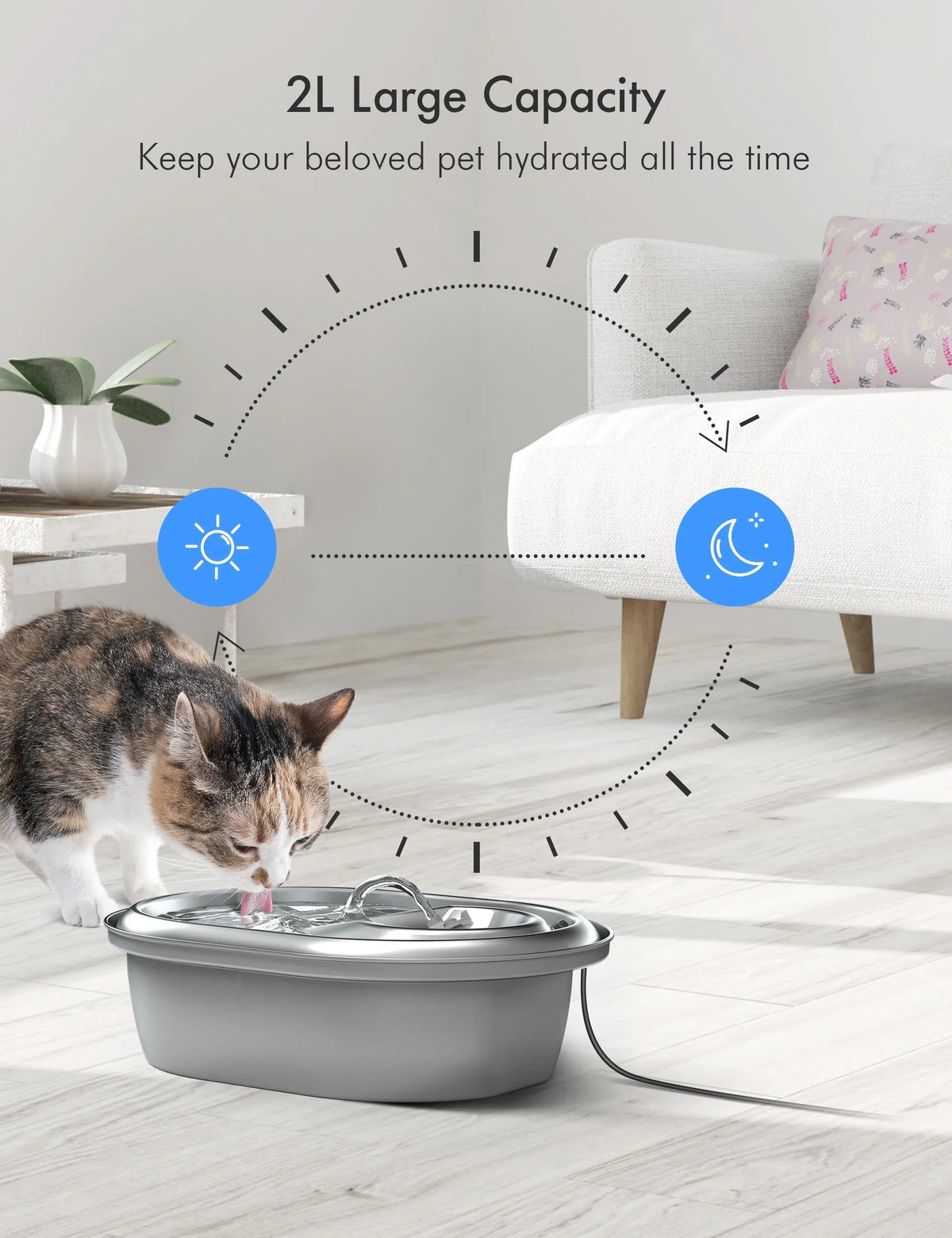 PETLIBRO Cat Water Fountain Stainless Steel, 67oz/2L Healthy Pet Water Fountain, Hygienic Material Dog Water Dispenser, Super Quiet, Dishwasher Safe Design & Adjustable Water Flow for Cats, Dogs
