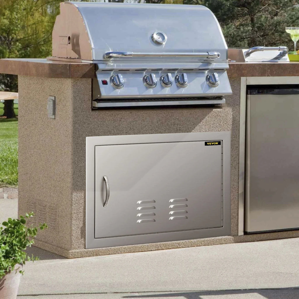 BBQ Access Door 24x17 Inch: Stainless Steel Single Horizontal Island Door with Vents