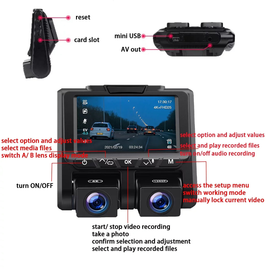 Full HD Dual Dash Cam, TOGUARD 1080P+1080P Front and Inside Car Camera Dash Cams 3" LCD Dashboard Camera Black