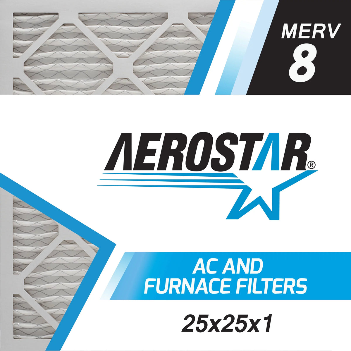 Aerostar 25x25x1 MERV 8, Pleated Air Filter, 25x25x1, Box of 6, Made in the USA