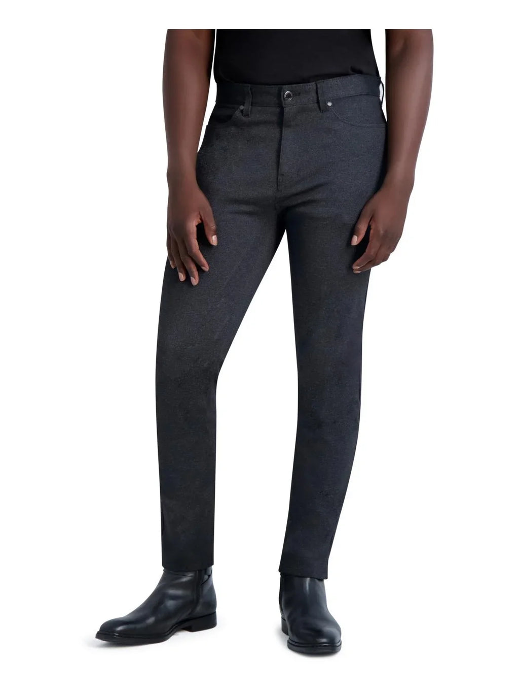 Karl Lagerfeld Paris Mens Mid-Rise Heathered Straight Leg Jeans