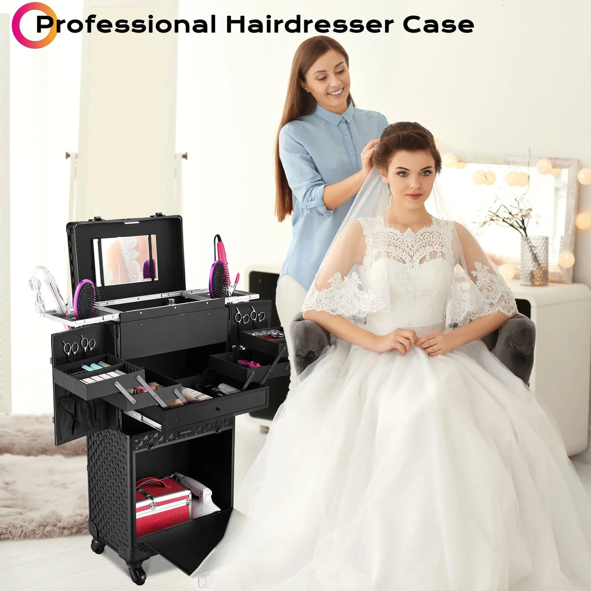 Byootique Rolling Makeup Case Trolley Cosmetic Organizer Hair Stylist Salon