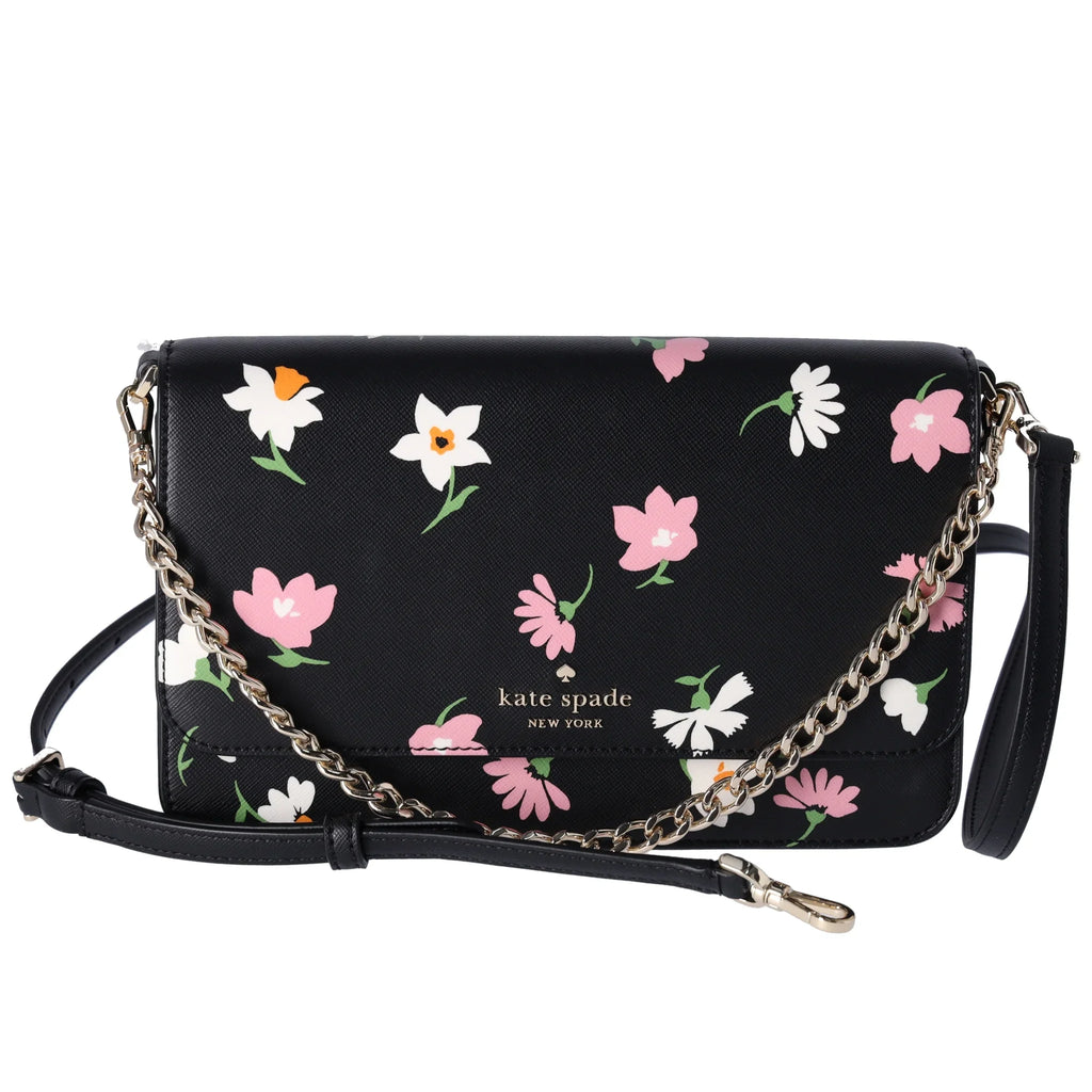 Kate Spade Madison Black Floral Waltz Flap Convertible Crossbody KF441