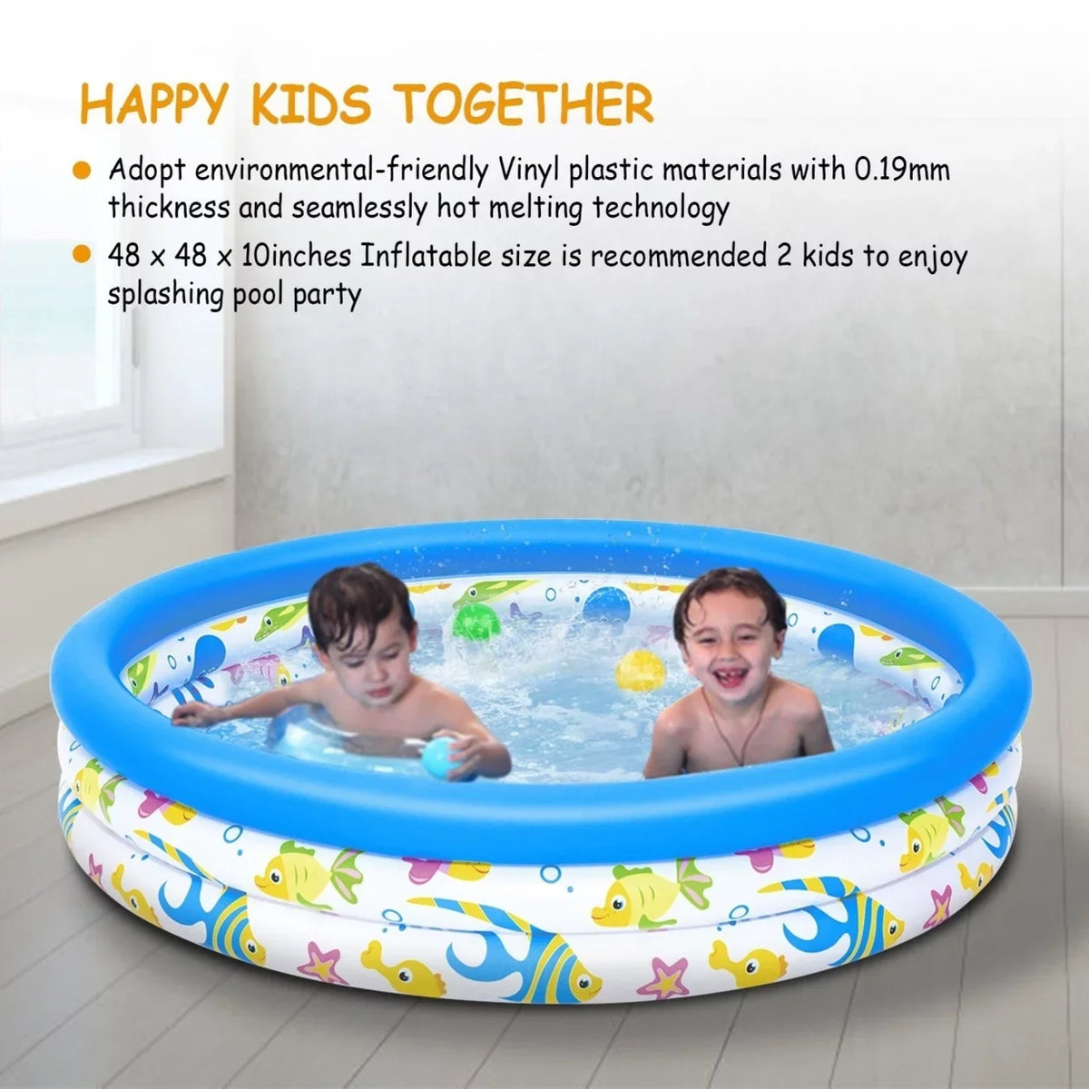 48x10In Air-filled Swimming Pool Blow Up Family Pool For 2 Kids Foldable Swim Ball Pool Center