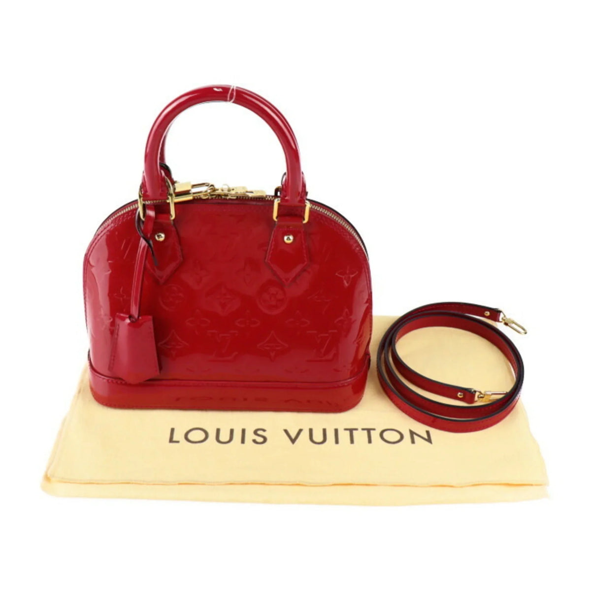 Pre-Owned LOUIS VUITTON Alma BB Handbag M91606 Monogram Vernis Pomme d'Amour Gold Hardware 2WAY Shoulder Bag Crossbody Vuitton (Like New)
