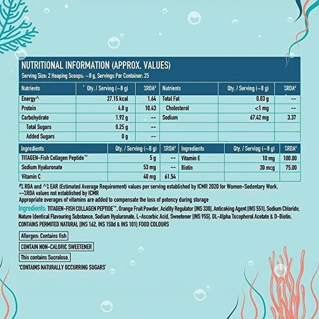 BAVI HealthKart HK Vitals Skin Radiance Collagen Supplement, with Biotin, Vitamin C, E, and Sodium Hyaluronate, for Healthy Skin, Hair & Nails, Orange, 200 g