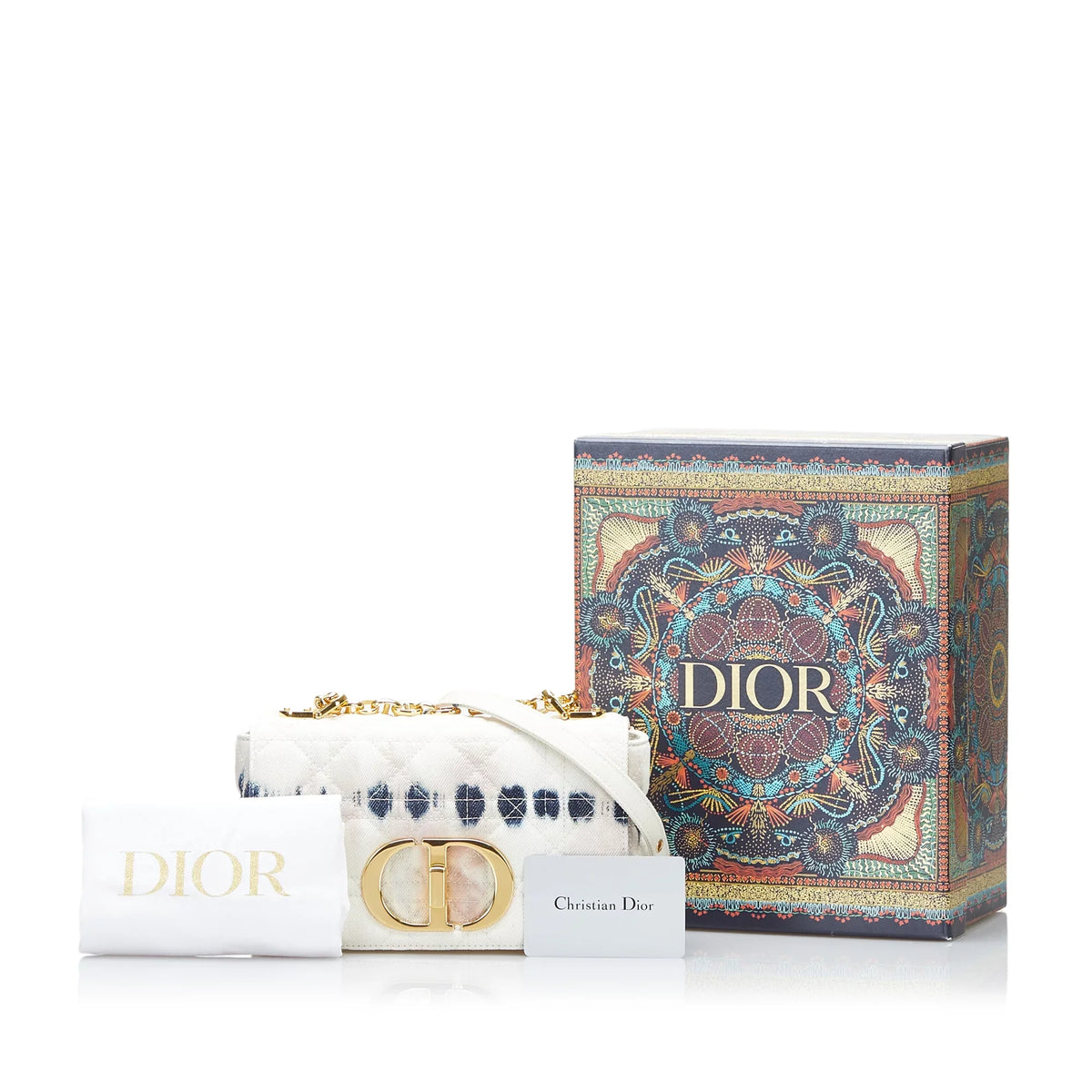 Pre-Owned Authenticated Dior Small Tie Dye Caro Denim Fabric White Crossbody Bag Unisex (Good)