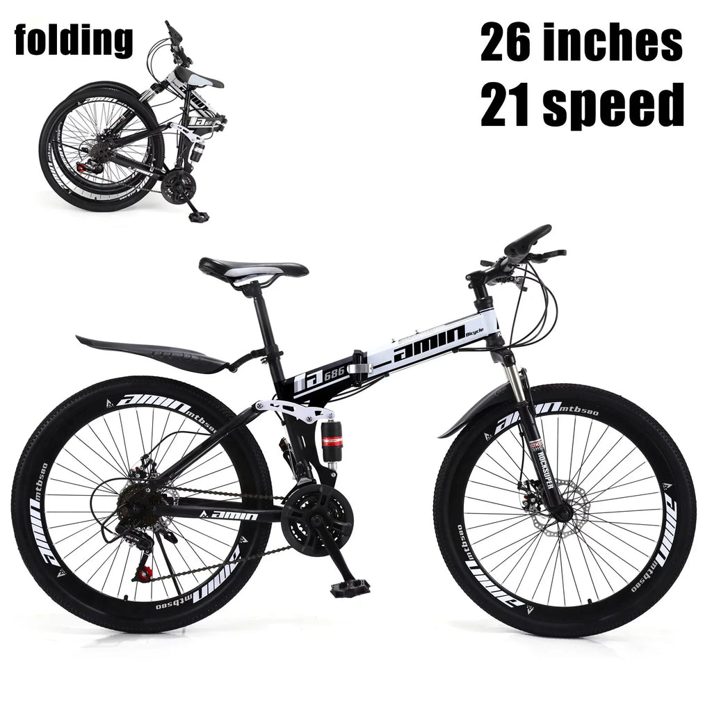 Unisex Adult Mountain Bike Full Suspension 26" 21 Speed MTB Folding Bicycle Unisex Full Suspension 26" Folding Mountain Bicycle 21 Speed Foldable Bike MTB