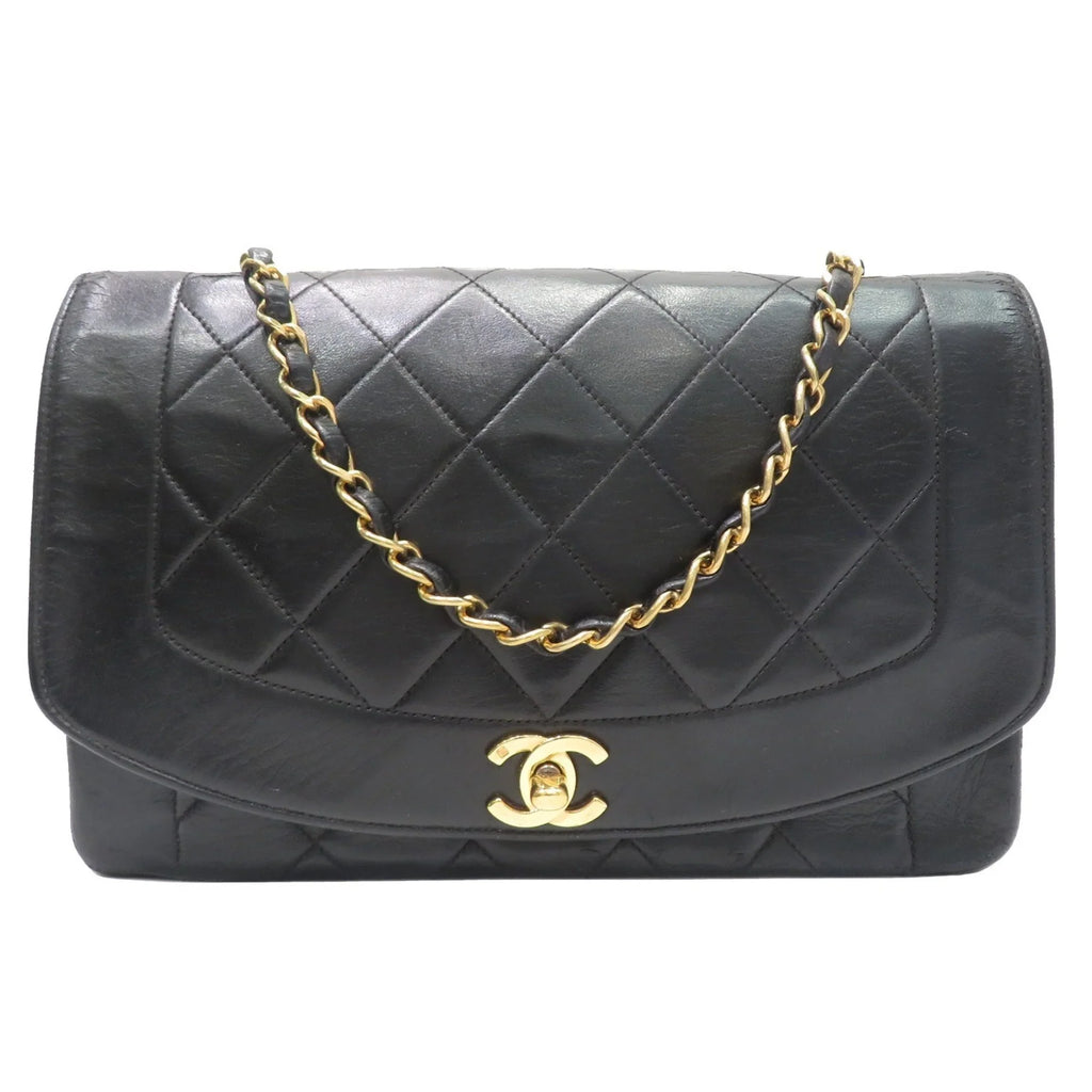 Pre-Owned CHANEL Chanel Matelasse Diana Chain Shoulder Bag Black Lambskin Women's Men's (Fair)
