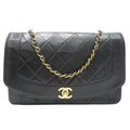 Pre-Owned CHANEL Chanel Matelasse Diana Chain Shoulder Bag Black Lambskin Women's Men's (Fair)