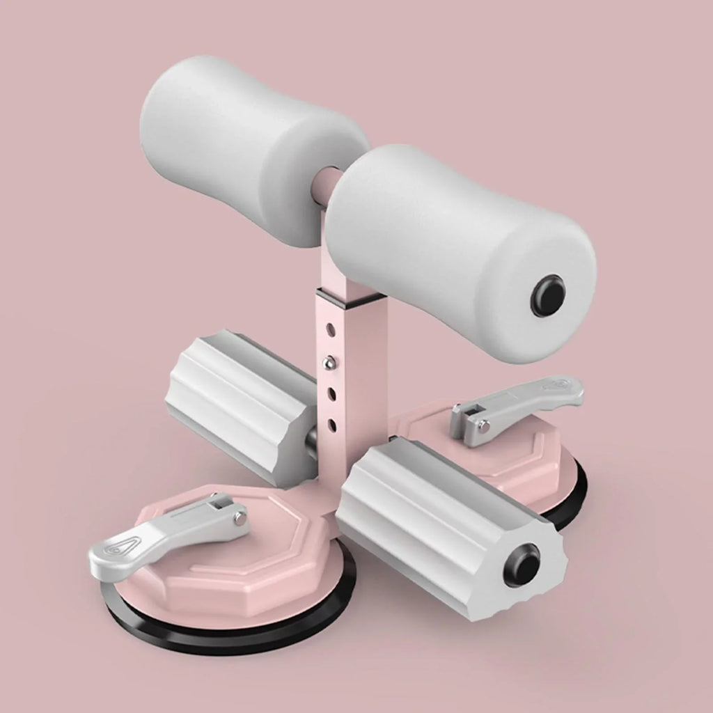 Floor Sitting Bar with Powerful Suction Cup 3 Height Settings Abs Equipment Abdominal Exercises - Pink Gray