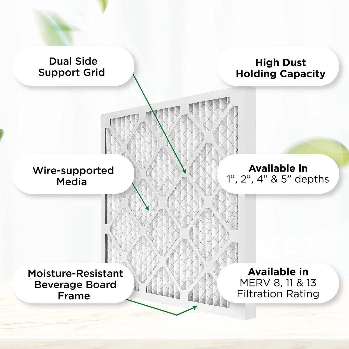 20x20x4 MERV 11, MPR 1000 Pleated AC Furnace 4" Air Filters by Pamlico. Case of 6. Actual Size: 19-1/2 x 19-1/2 x 3-3/4