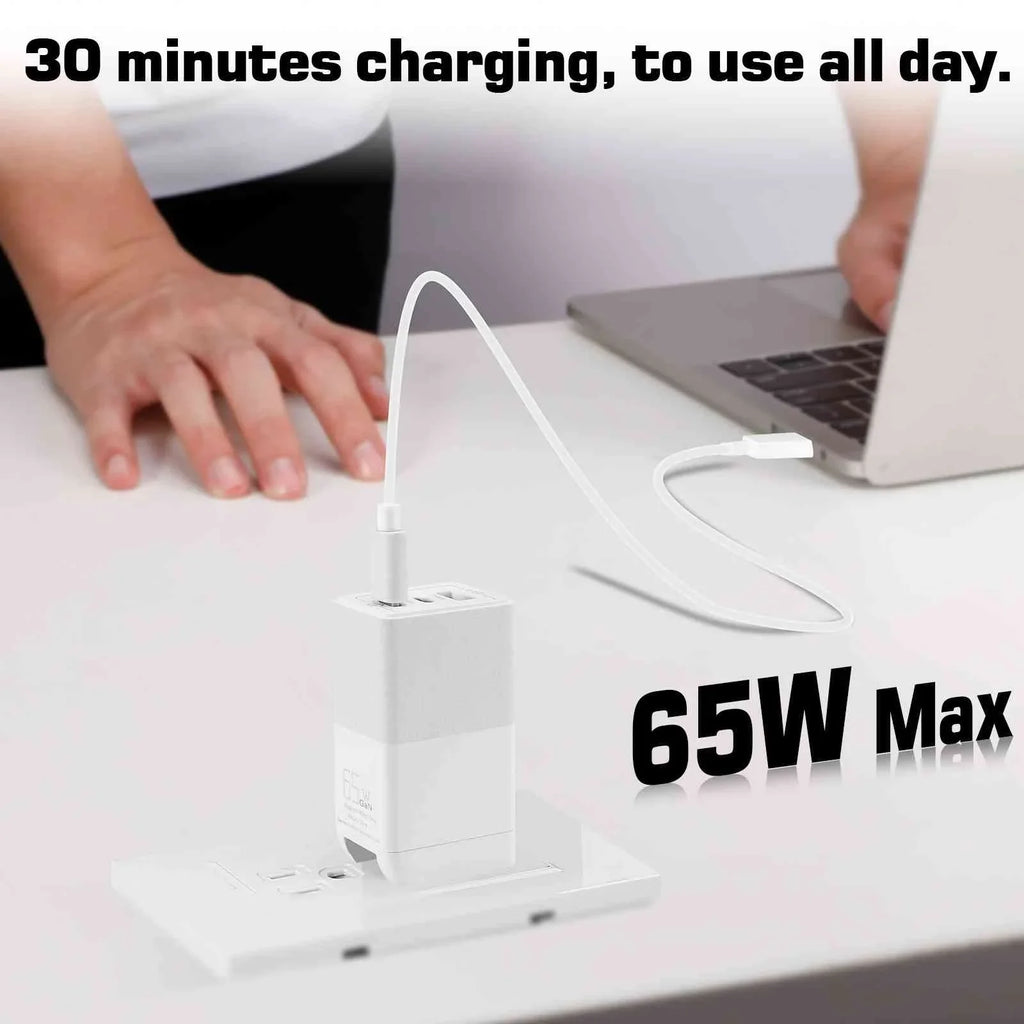 UrbanX 65W Fast Travel Charger with 3 Ports USB & Dual USB-C High-Speed Charging Compatible with HTC One A9/One M9/Desire Eye/Butterfly 2/One Remix, iPhone, Samsung Galaxy, Google Pixel, MacBook