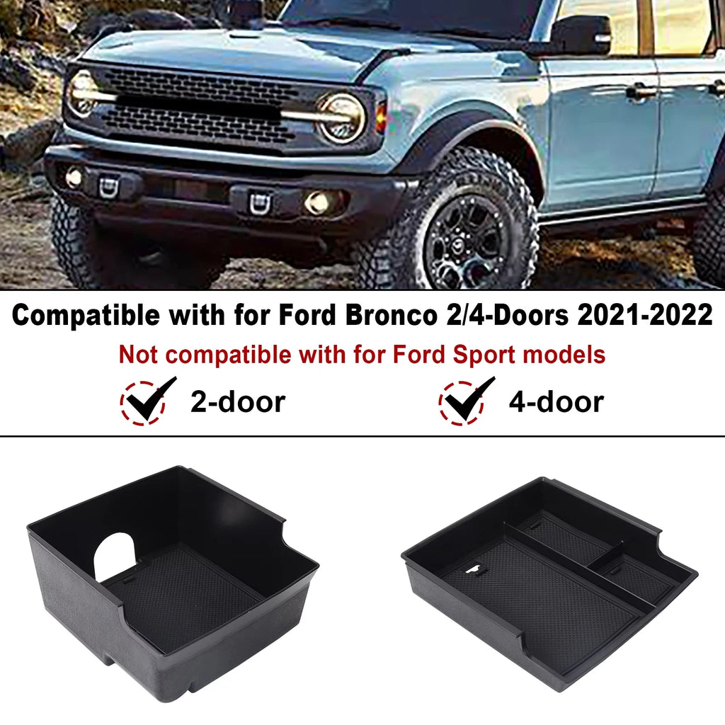 AUFER Center Console Organizer Tray,Car Central Control Storage Box Compatible with for Ford Bronco 2021 2022 2 Door 4 Door ABS Armrest Double Layer Storage Tray (2PCS)