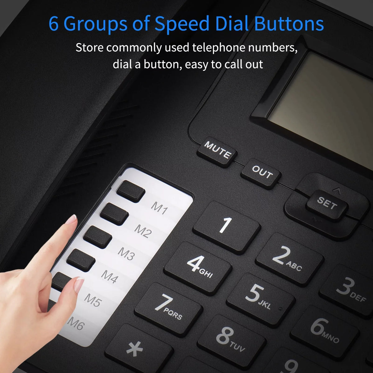 Black Corded Phone Desk Landline Phone Telephone DTMF/FSK Dual System Support Hands-Free/Redial/Flash/Speed Dial/Ring Control Built-in IC Chip Sound Real-time Date for Elderly Seniors Home