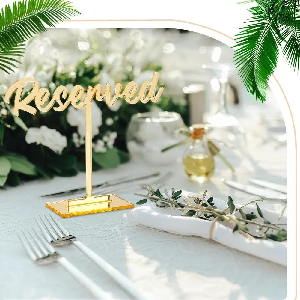8 Packs Acrylic Reserved Table Sign Golden Wedding Reserved Seating Signs Mirrored Wedding Reception Sign Guest Reservation Standing Table Signs for Restaurant Wedding Party Events Decor