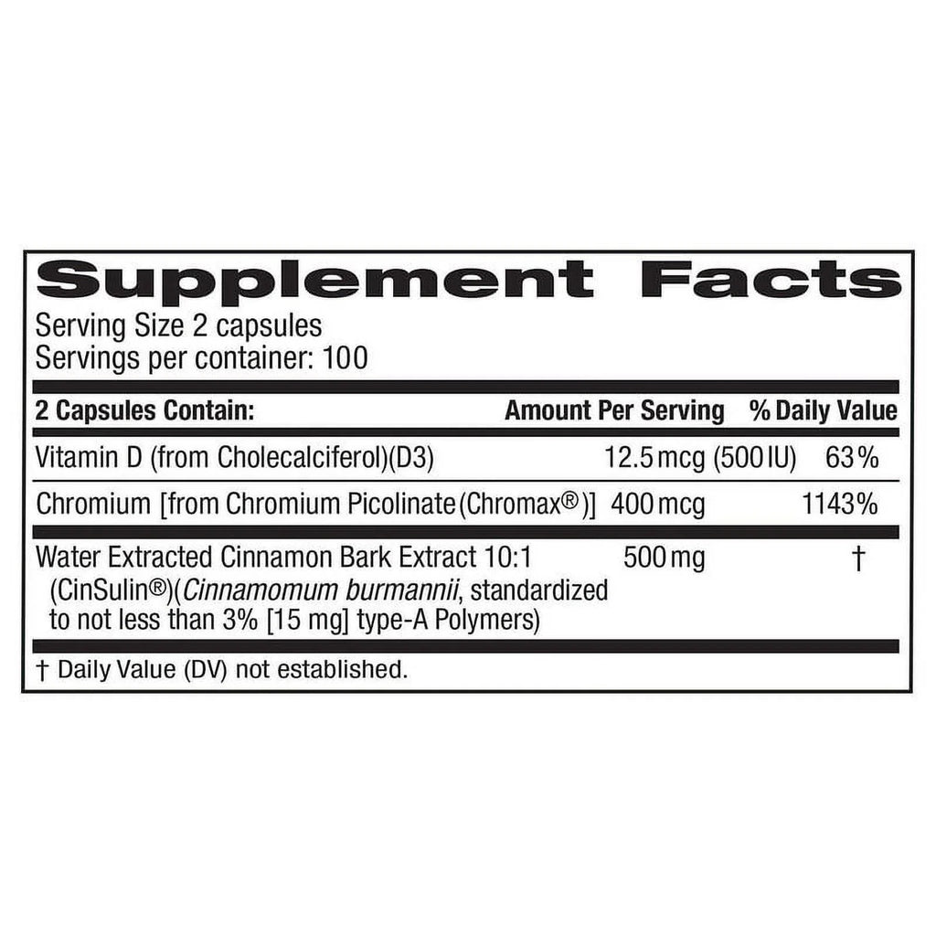 trunature Advanced Strength CinSulin, 200 Vegetarian Features Patented Water Extract of Cinnamon 500 MG