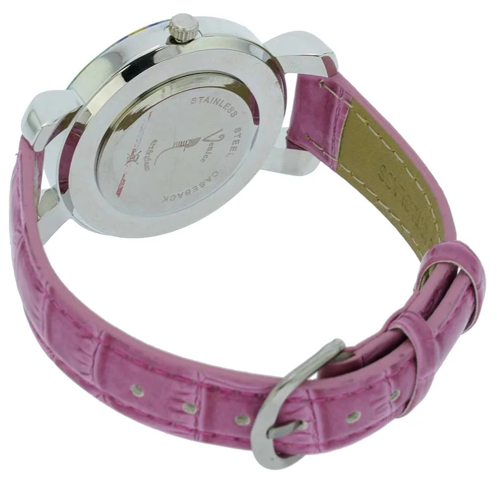 GlassOfVenice Serena Murano Millefiori Watch With Leather Band - Purple