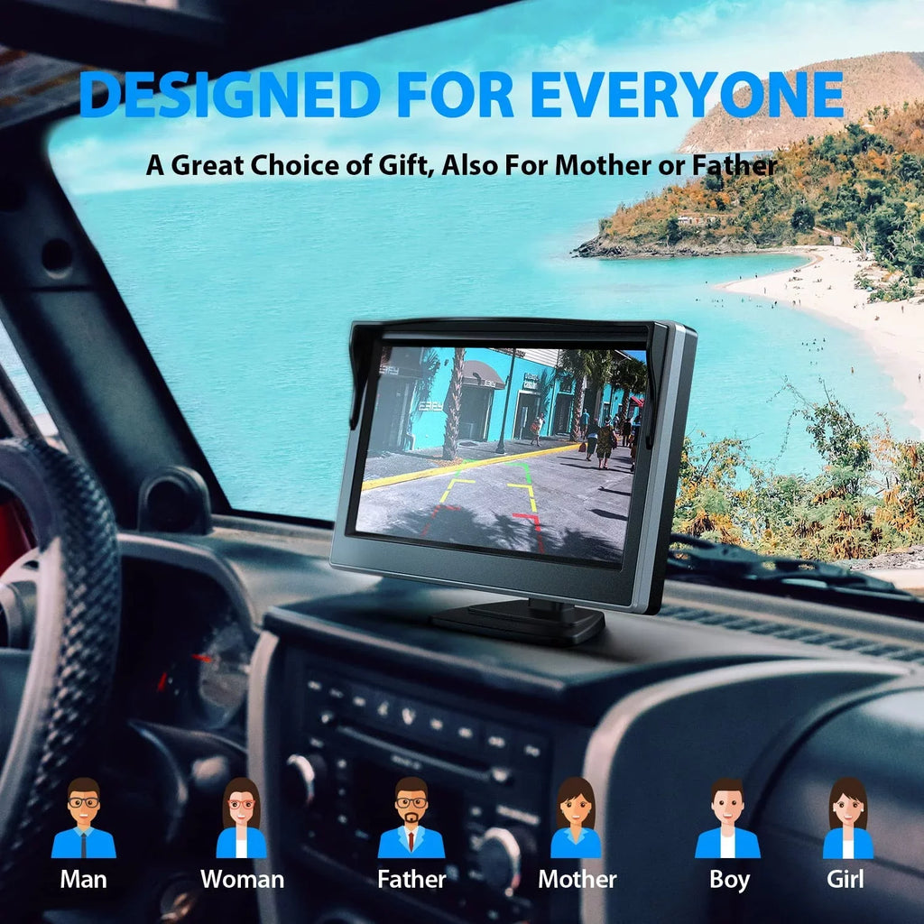 eRapta Backup Camera Monitor 5'' License Plate Car Rear View Reverse Backup Camera for Car Truck Trailer Minivan with IP69 Waterproof Night Vision A5i