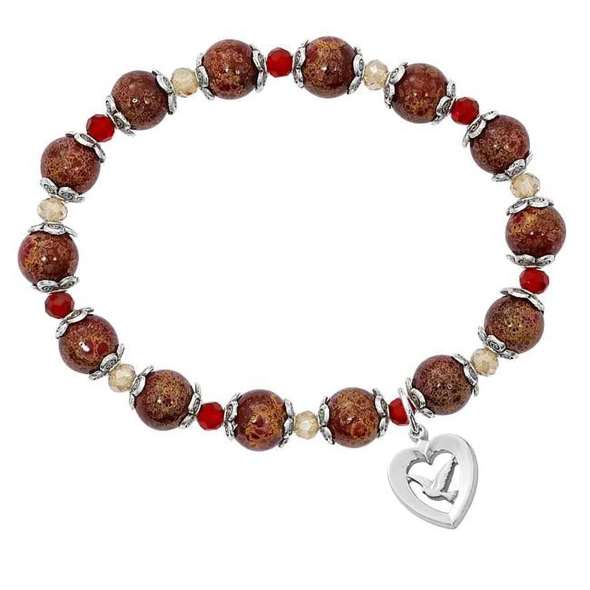 Mcvan BR343 7.5 in. 8 mm Red Stretch Bracelet with Holy Spirit Boxed