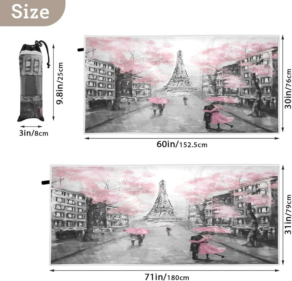 Bestwell Romantic Paris Eiffel Tower Beach Towel Oversized Towel Blanket, Thin Lightweight Microfiber Sand Free Quick Dry Towel, 30”X60” Multipurpose Pool Bath Yoga Swim Shower Towel