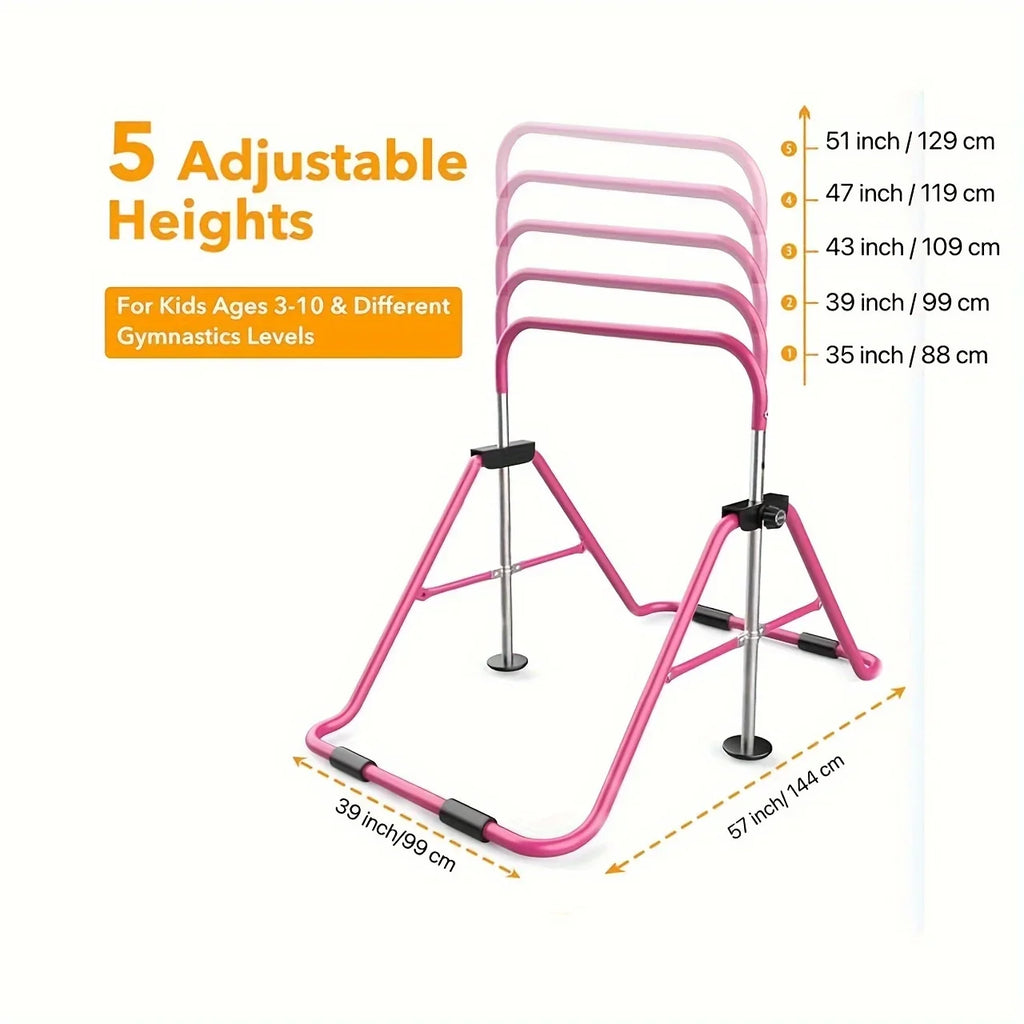 DFSDFGF32 Home Gymnastics Bar, Adjustable Height Horizontal Training Bar For Children, Foldable Junior Kip Bar With Non-slip Base, Up To 140lbs Capacity, For Ages 3-10