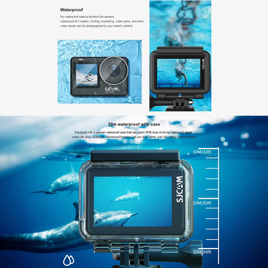 Action Camera Yabuy SJ11Active Action Camera Portable Camera 20MP Waterproof -shaking Dual Screen Support Live Streaming with Waterproof Case Adapters