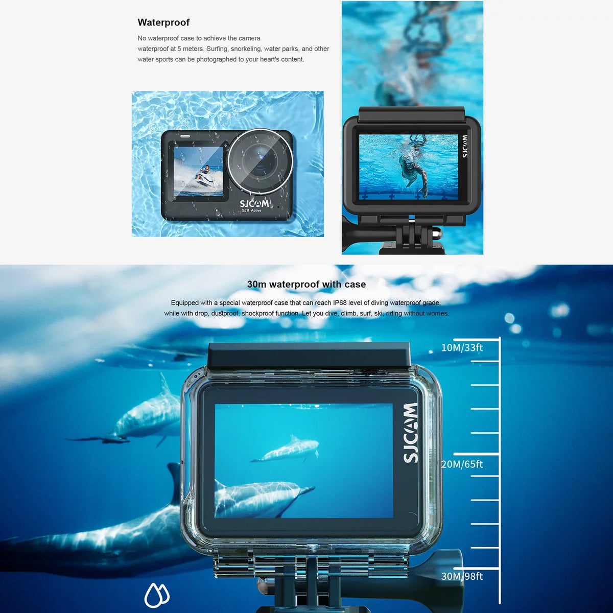 Action Camera Yabuy SJ11Active Action Camera Portable Camera 20MP Waterproof -shaking Dual Screen Support Live Streaming with Waterproof Case Adapters