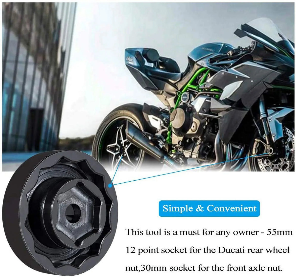 Front Rear Wheel Axle Nut Socket Tool for Ducati Motorcycle ATVs Super Bike 1098 1198 1199 Panigale Multistrada Diavel (30mm + 55mm)
