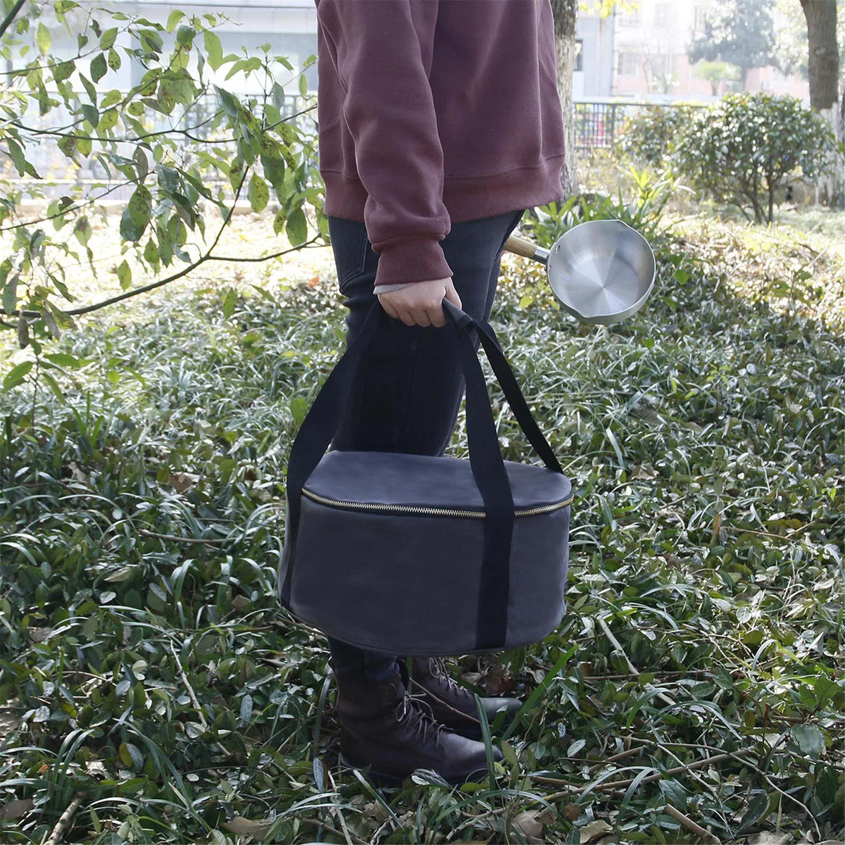 Durable Storage Bag Dutch Oven Container Cookware 12" Multipurpose Handbag Carry Bag for BBQ Camping ,Outdoor Activities ,Fishing Accessories - Gray