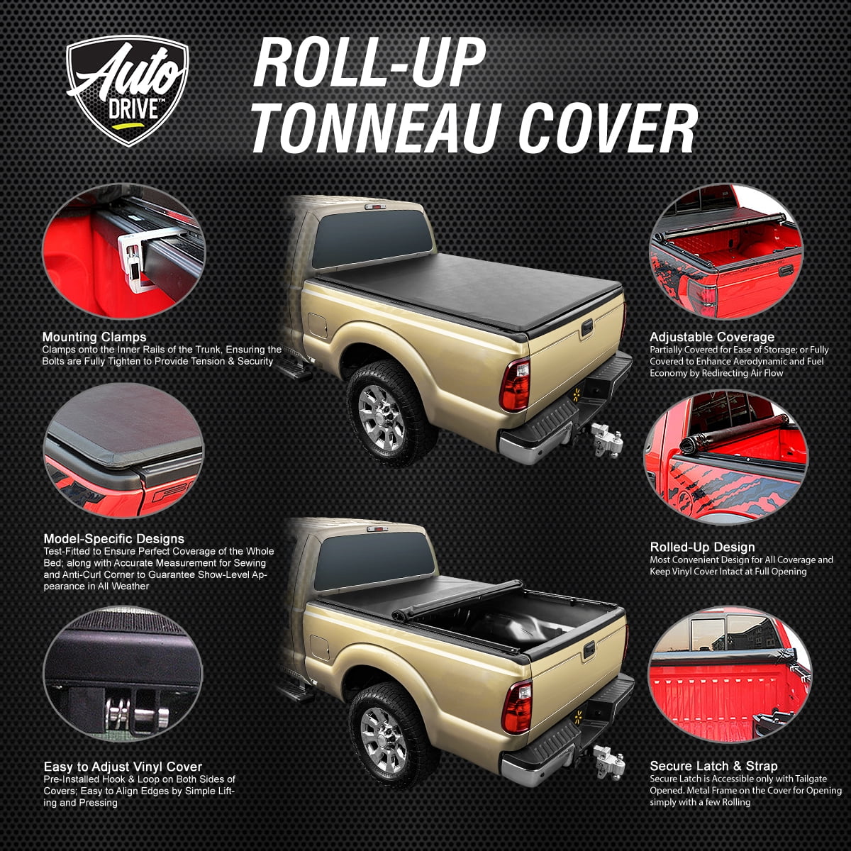 Auto Drive Soft Roll up Truck Bed Tonneau Cover Fits 04-12 Chevy Colorado / GMC Canyon 6Ft Bed