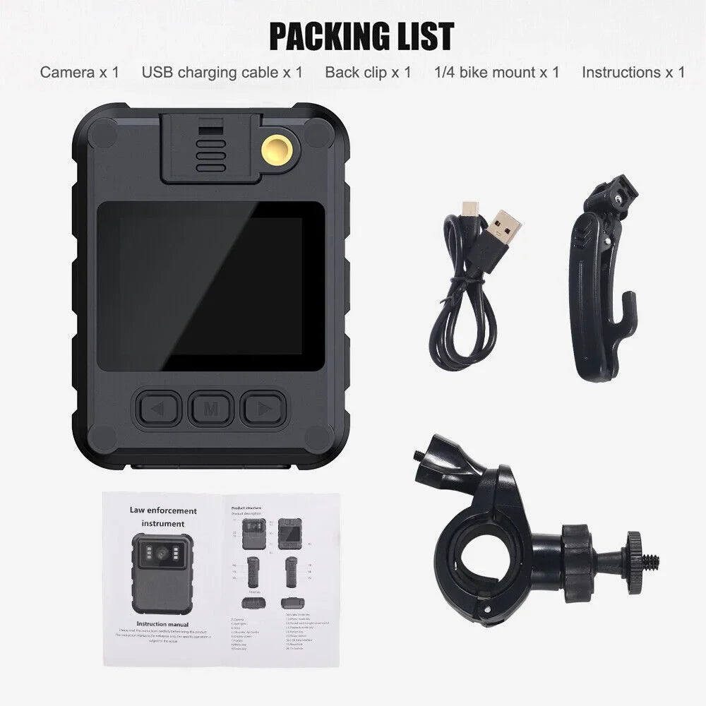 JLLOM Night Vision Camcorder - Mini Police Body Camera with 1080P Audio Video DVR and HD 2k Recording