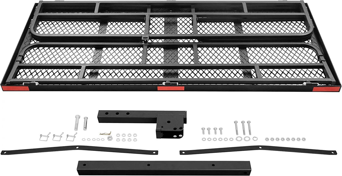 60 x 24 Inch Folding Cargo Rack Carrier with Waterproof Cargo Bag 500 Lbs Heavy Duty Capacity 2 Inch Receiver Luggage Basket Hitch Fold Up for SUV Pickup Camping Traveling