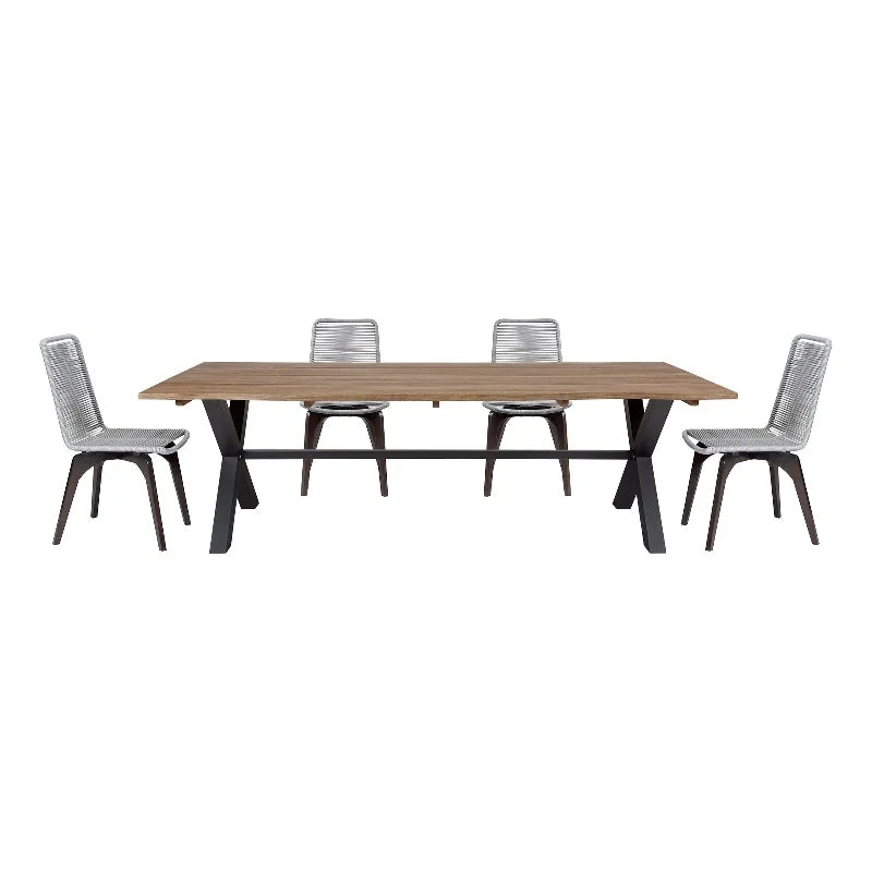 Glendora Island Outdoor 5 Piece Live Edge Dining Set in Eucalyptus and Rope