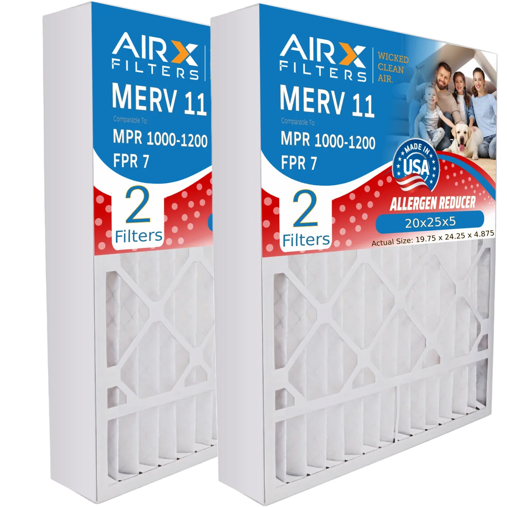 20x25x5 Air Filter MERV 11 Comparable to MPR 1000, MPR 1200 & FPR 7 Compatible with Field Controls # 46568600 Premium USA Made 20x25x5 Furnace Filter MERV 11 by AIRX FILTERS WICKED CLEAN AIR.