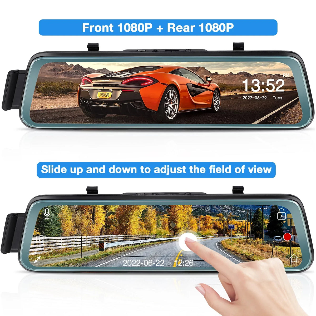 Cheefull 10' Mirror Camera Front and Rear 1080P Backup Camera ' Mirror Dash Cam Rear ViewFHD Full Touch Screen w Loop Recording, G-Sensor, Parking Monitor 170° Wide Angle