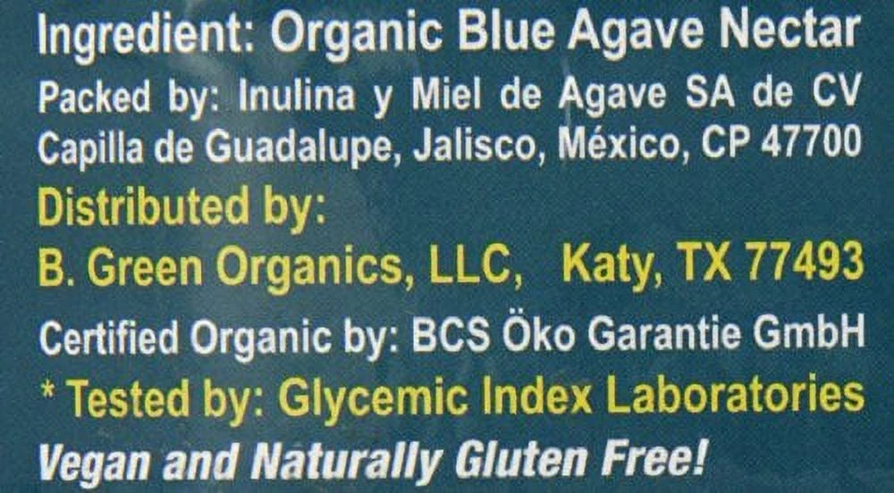 Blue Green Agave Organic Nectar, Raw Blue, 176 Ounce