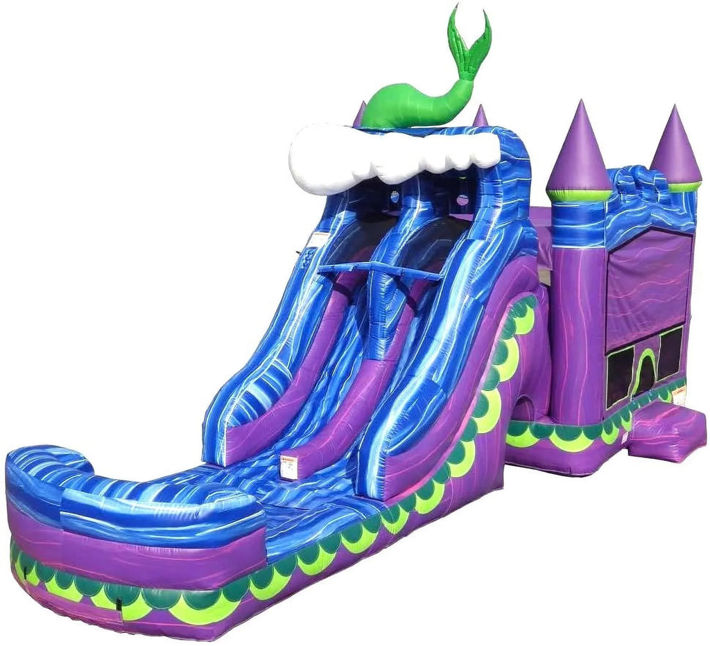 JumpOrange Outdoor Mermaid Titan Commercial Grade Blow-up Slide and Bounce House Dual Lane with Pool for Kids and Adults with Blower
