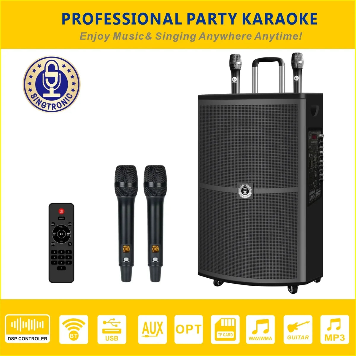 Singtronic BT-1500DSP Professional Rechargeable DSP 15" Karaoke Speaker With 2 UHF Wireless Mic.