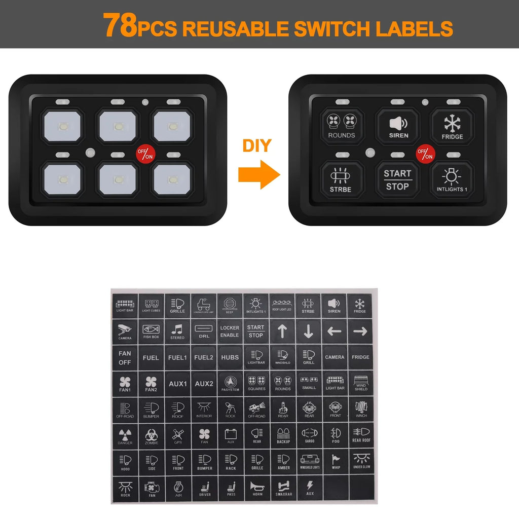 Geloo 6 Gang Switch Panel Toggle Switch Pod Multi-Function Offroad Switch Box Blue LED Switch Panel Circuit Control Relay System for Car Truck UTV ATV