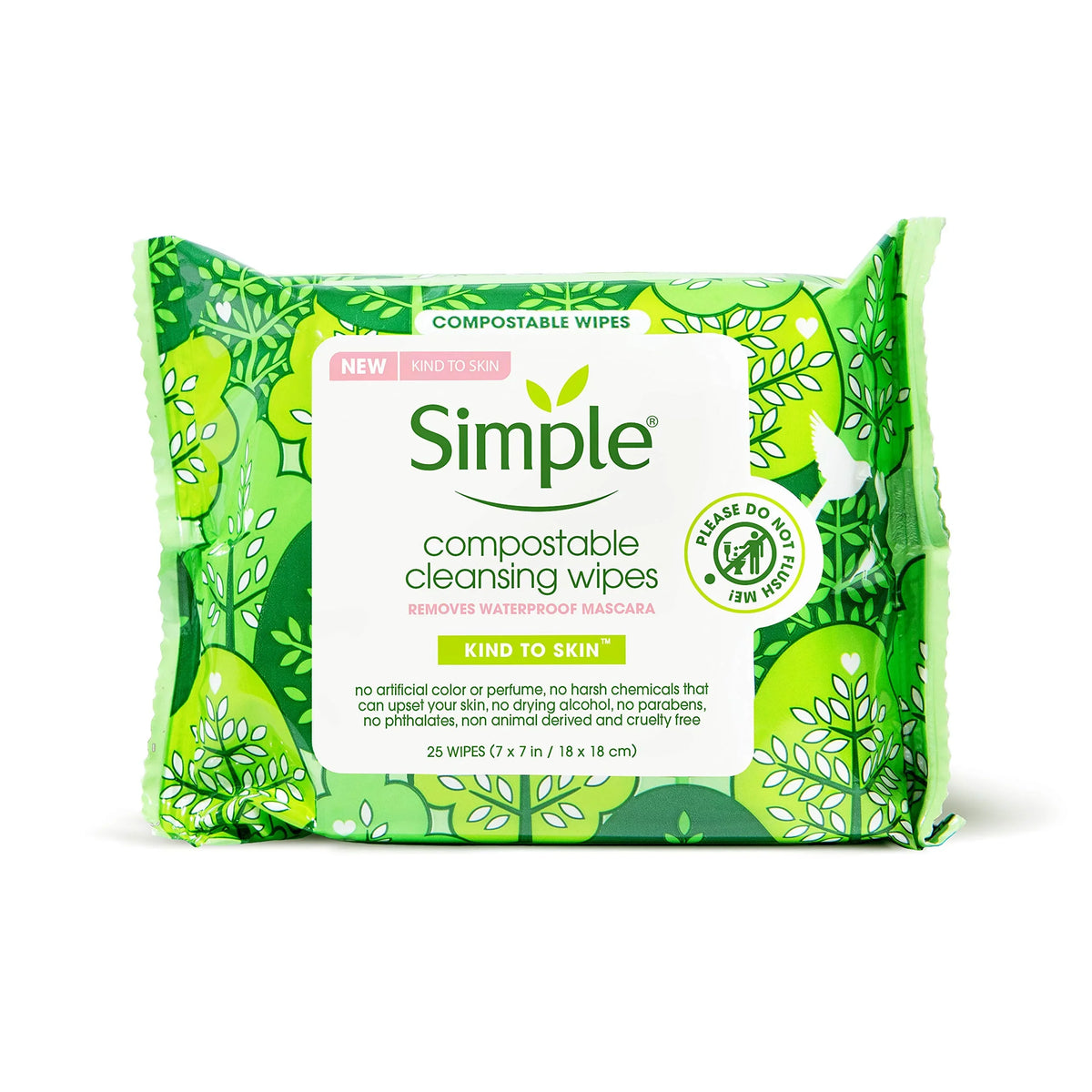Simple Compostable Cleansing Wipes Facial Wipes For Removing Makeup Kind To Skin No Artificial Perfume Or Color, Paraben Free, Phthalate Free 25 Wipes