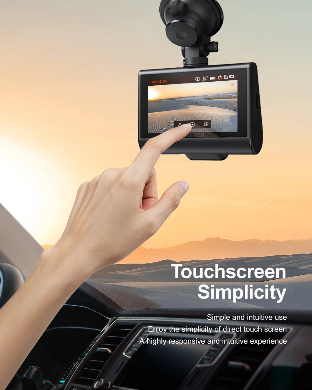iZEEKER 4K Dash Cam Front and Rear Wi-Fi GPS, 4K+1080P Dual Dashcam, 3'' IPS Touchscreen, WDR, Night Vision, Parking Mode, G-Sensor, Black