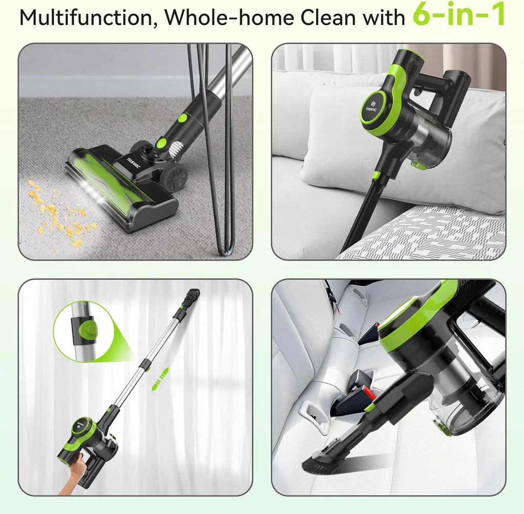 Cordless Vacuum Cleaner, 6-in-1 Cordless Vacuum, 28KPa Powerful Battery Stick Vacuum Rechargeable Vacuum 2200m-A-h Up to 45 Mins, Lightweight Vacuum Cleaner for Home Carpet and Floor Pet Hair